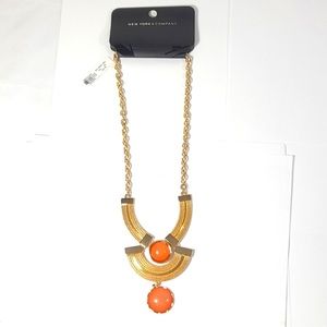 Runway Necklace Statement Double Decending NY&CO Gold + Orange Jewelry NEW NWT